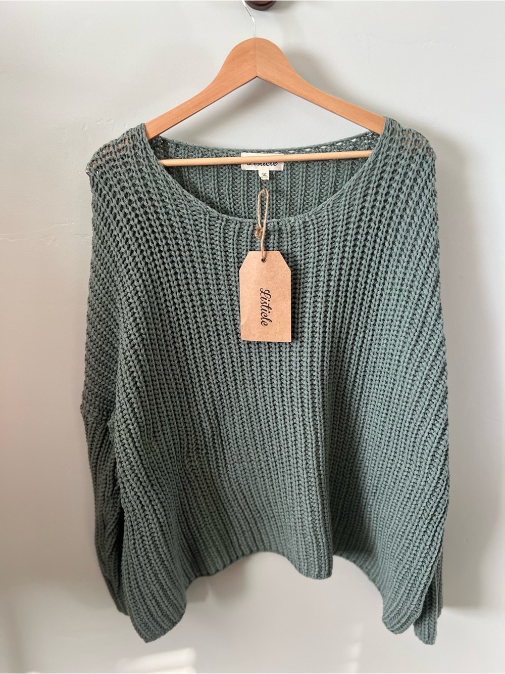 Listicle Oversized Waffle Knit Sweater — Sage Green